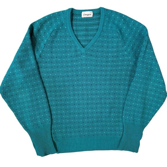 Vintage 1980s Ingo Made in Canada Polka Dot Knit Wool Sweater XL - Picture 1 of 7